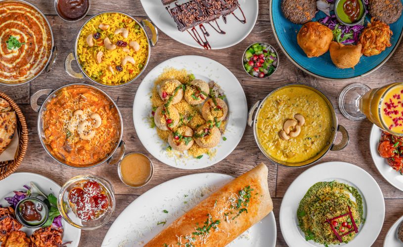 Selection of vegetarian dishes at Sarthi